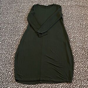 Bryn Walker Hunter green rayon maxi dress Made in USA Lagenlook pockets boho Y2K